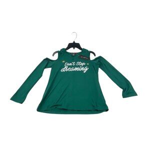 Love Alexa NWT Girls Cold Shoulder Top "Dont Stop Dreaming" L Green Casual